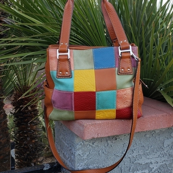 Vintage Fossil Patchwork Crossbody‎ Leather Bag - Picture 4 of 9